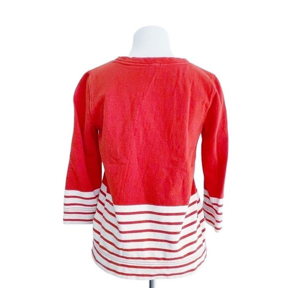 J. CREW Orange & Cream Striped Pullover Boxy 3/4 Sleeve Sweatshirt Size XS - Picture 3 of 5